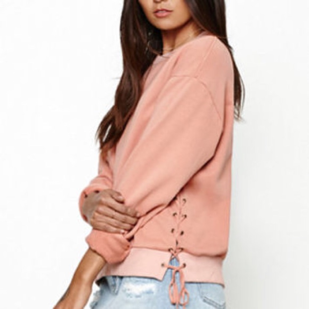 NWOT Pink/Peach Side Lace Up Sweater by HoneyPunch
